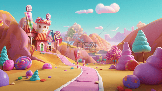甜品美食棒棒糖梦幻甜品城堡场景广告背景