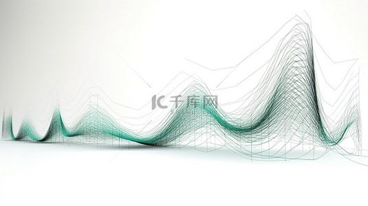 在白色背景上呈现的 3d 绿色折线图