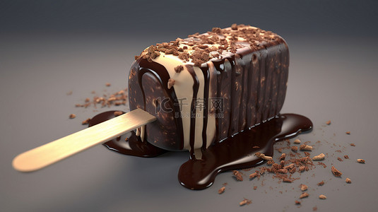 一根棍子上的巧克力涂层冰淇淋 3D 渲染