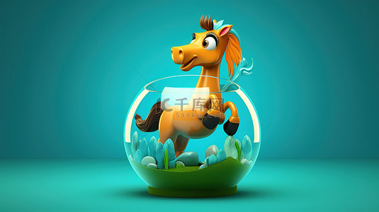 动物马人物背景图片_机智的 3D 马人抓着鱼缸