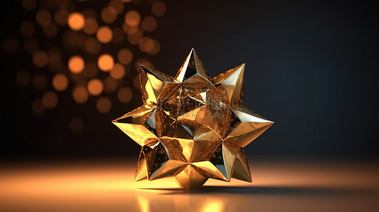 3D 金色星星渲染独特的圣诞装饰概念