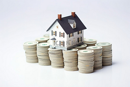美国钞票背景图片_美国成堆的白色背景上的迷你小模型房子