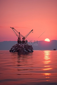 海浪大船背景图片_背景中有一艘大船靠岸的海洋