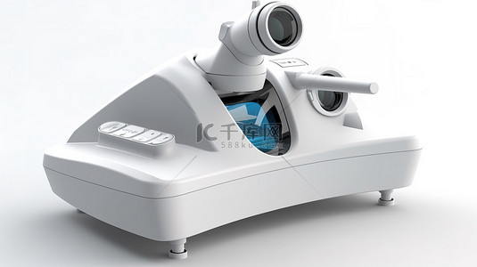 白色背景下光学自动验光仪眼部测试机的 3D 渲染