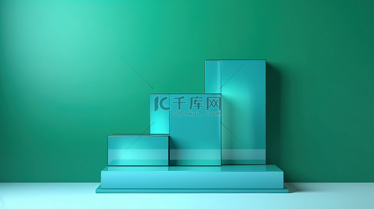 设计表格模板背景图片_蓝色和绿色背景上产品展示的真实 3D 渲染与复制空间设计