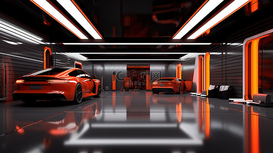 富有想象力和未来感的车库设计逼真的 3D 可视化