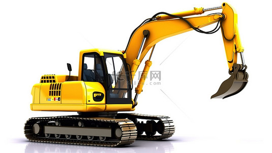 反铲背景图片_白色背景渲染 3d 中的小型黄色挖掘机
