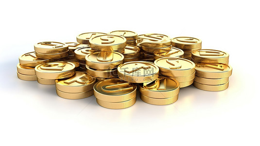 白色背景上孤立的以色列谢克尔货币符号的金色 3D 渲染