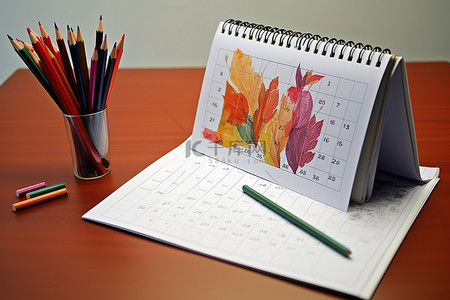 公司插页背景图片_旁边有彩色铅笔的艺术日历