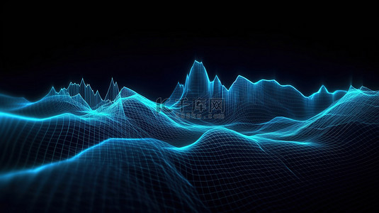 计算机生成的蓝色流波，具有互连的多边形结构点和线连接抽象 3D 渲染