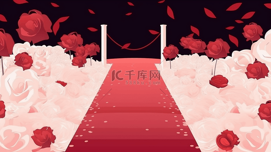红色新中式花背景图片_婚礼红色背景