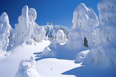 寒冷地区背景图片_一名滑雪者飞越积雪地区的雪雕