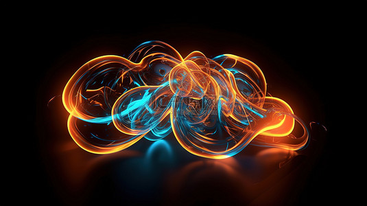 橙色和蓝色 3d 渲染中的霓虹灯摘要
