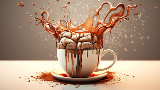 脑插背景图片_咖啡滴的 3D 渲染使您的思想焕发活力