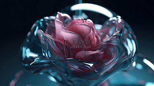 有机 3D 玻璃艺术中超现实的冷冻玫瑰花