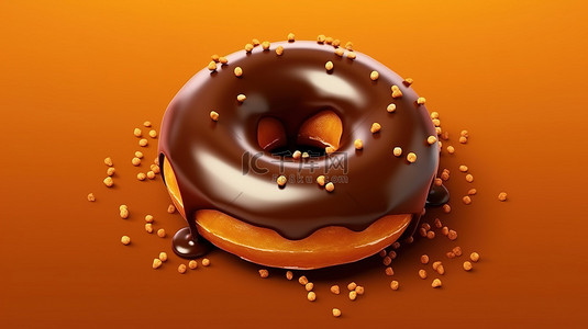 3d 呈现棕色背景上巧克力甜甜圈顶部的特写