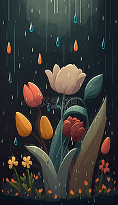 雨滴花卉简单卡通可爱背景