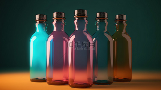 彩色 3D 渲染中的孤立卡通玻璃瓶