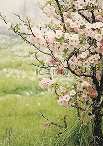 山茶花树背景图片_一棵粉色的树坐在田野里