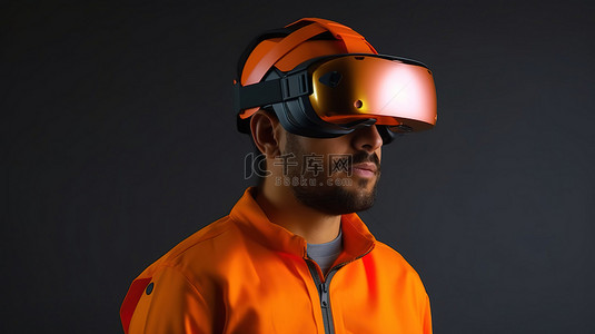 戴着土木工程师的 3d 玻璃在明亮的灯光下戴着橙色头盔