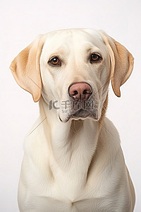 拉布拉多白色背景图片_坐在白色背景上的白色拉布拉多猎犬