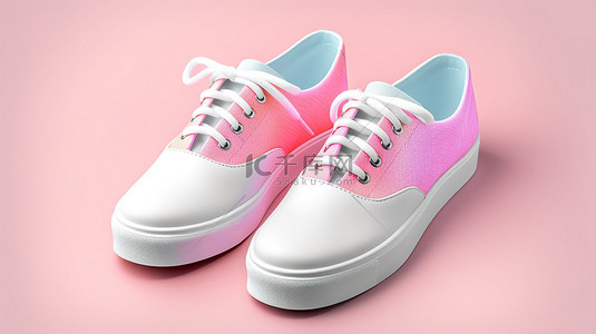 男女..背景图片_充满活力的男女通用运动鞋，高底白色和粉色帆布 3D 渲染