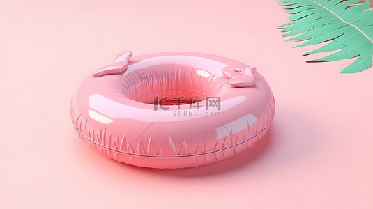 沙滩和海背景图片_粉红色背景上充气游泳圈的简约 3D 渲染，非常适合暑假概念和元素