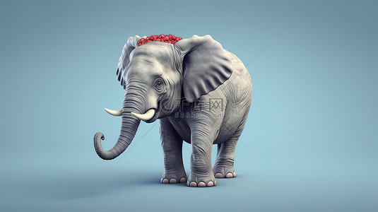 异想天开的 3D 大象，顽皮地抓住大脑