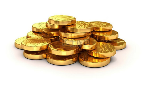 开业大吉金字背景图片_白色背景上 3D 呈现的金牛排和硬币