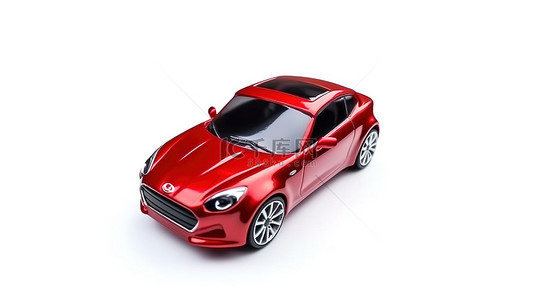 白色背景上的小型红色运动轿跑车的 3D 渲染