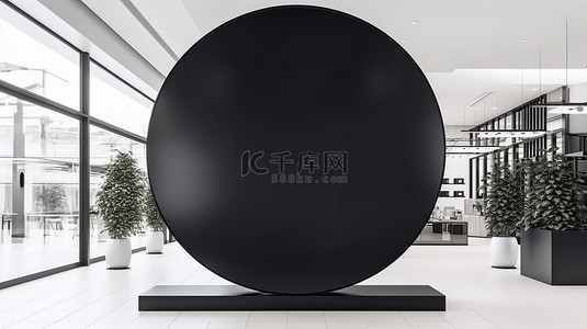 黑色餐厅背景图片_孤立的白色背景，带有 3D 渲染的空白圆圈模型和店面黑色标牌