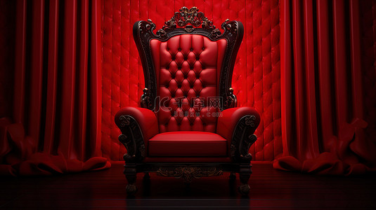 黑色和红色背景下的豪华深红色椅子雄伟的贵宾席 3d 渲染
