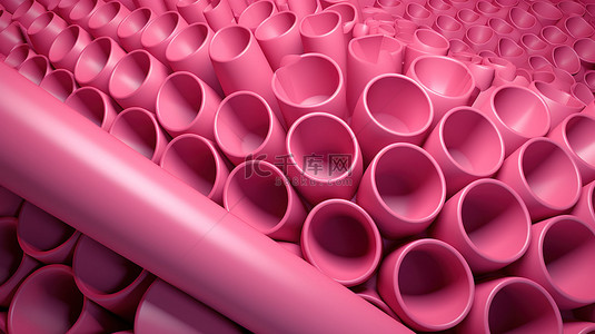 单色背景图背景图片_单色背景与一组粉红色管几何形状和图案的 3D 插图