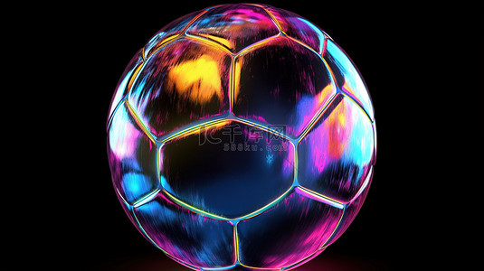 科幻朋克背景图片_黑色背景 3D 渲染彩虹足球上具有全息效果的足球