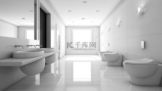 朝字设计背景图片_白色色调公寓或酒店的现代浴室设计 3D 渲染