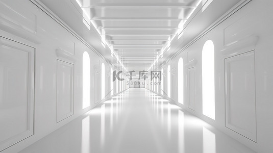功能大厅背景图片_3D 渲染抽象白色走廊室内设计与照明功能