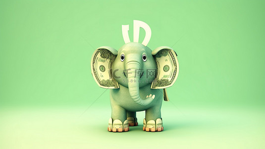 欢快的 3D 大象插图抓着美元符号