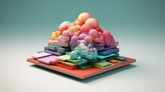 停车指南背景图片_用于打印设计的 3D 渲染中带有云插图的调色板