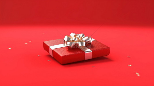 红色背景的节日 3D 渲染新年和圣诞节礼品卡