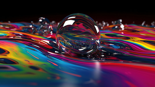 彩色背景灯背景图片_抽象液体玻璃 3D 渲染背景中的色差
