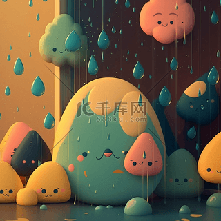 雨点雨滴卡通可爱的背景