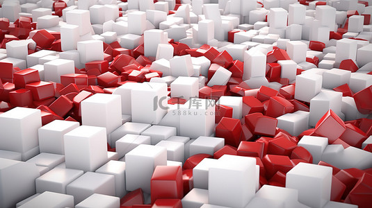 明亮的白色块和大胆的红色形状引人注目的 3D 抽象插图