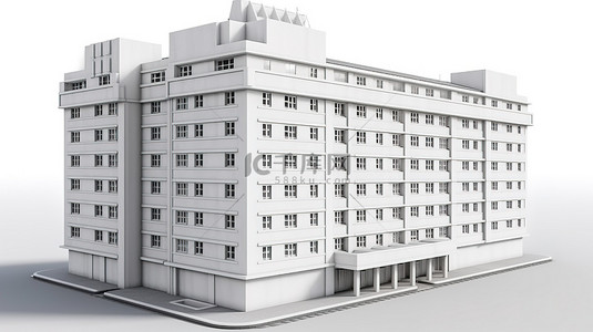 现代高层建筑的孤立白色背景 3d 渲染