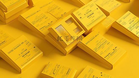 票券背景图片_3D 渲染黄色优惠券用于多种用途模型显示