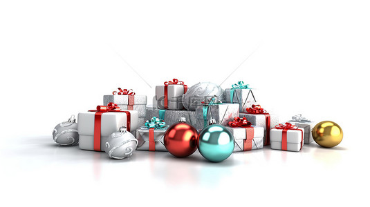 白色圣诞树背景图片_白色背景下圣诞节庆祝活动的 3d 渲染插图