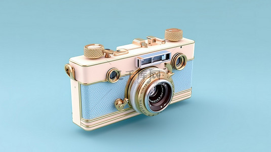 3D 渲染的蓝色背景上的经典老式相机