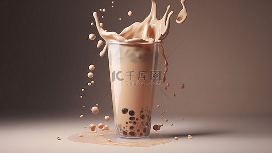 新中式茶饮背景图片_奶茶茶饮甜品溢出液体