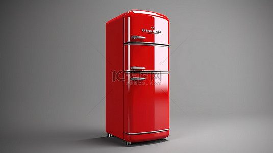 红色冰箱背景图片_复古厨房环境中老式单色红色冰箱的 3D 渲染