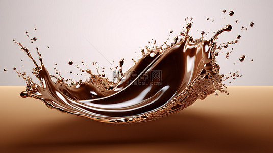 优雅的可可飞溅令人惊叹的巧克力 3D 插图