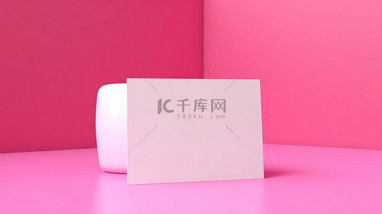 粉红色背景与 3D 渲染空白白卡布局图像